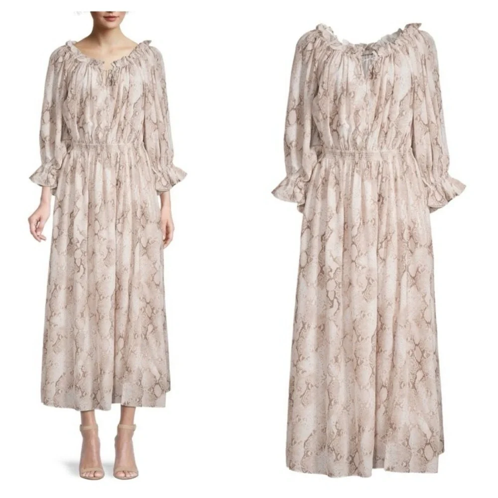 ELIE TAHARI Snakeskin-Print Silk 100% Maxi Dress size S New with tag